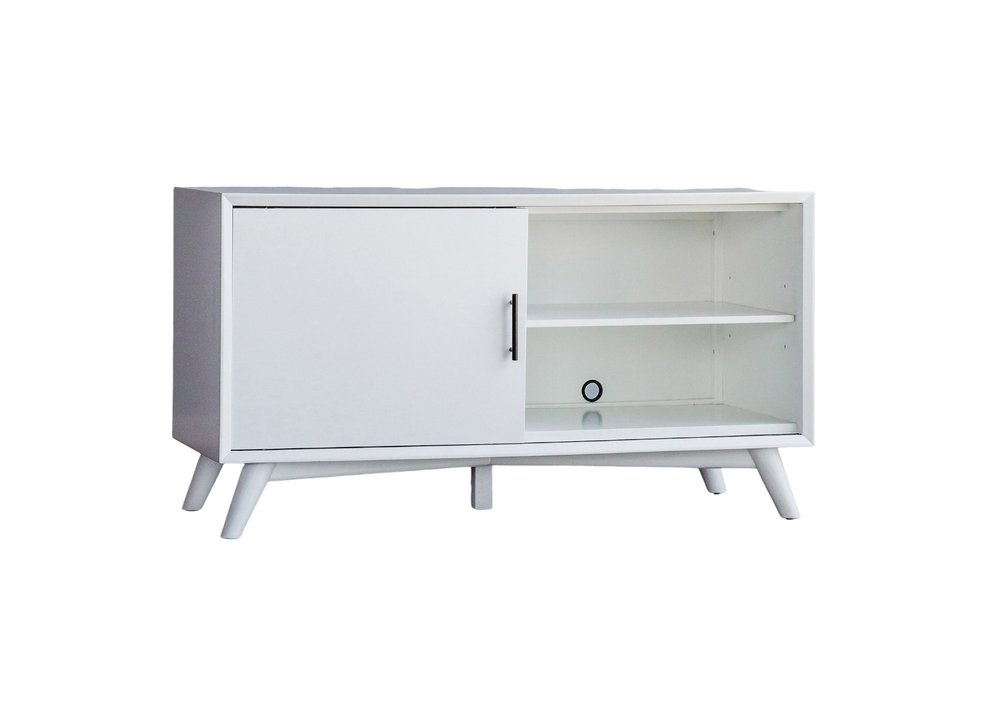 White Solid Wood Cabinet Enclosed Storage TV Stand - 50-inch