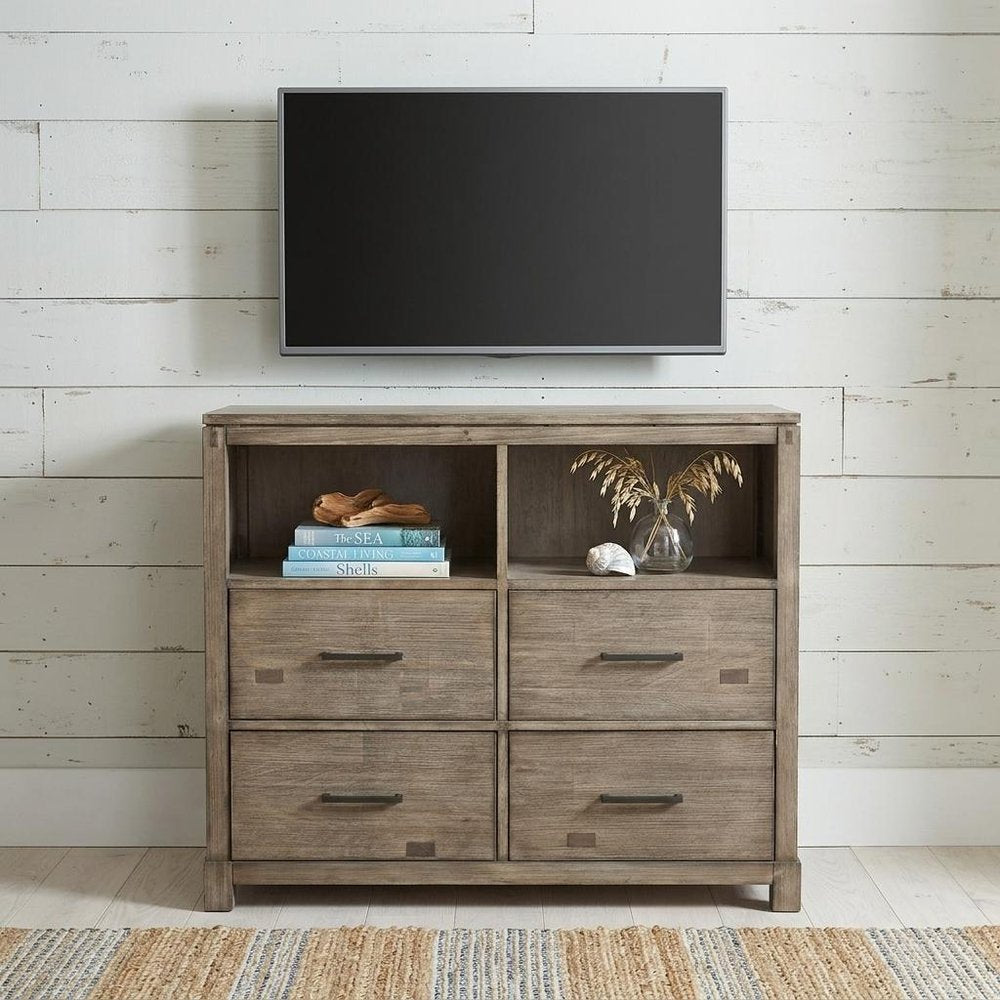 Brown Solid Wood Open Shelving TV Stand - 42-inch