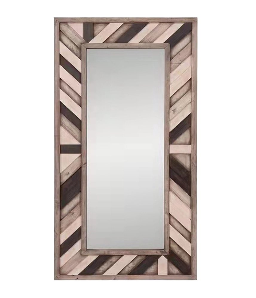 Ivory and Gray Wood Framed Leaning Accent Mirror - 71-inch