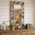 Ivory and Gray Wood Framed Leaning Accent Mirror - 71-inch