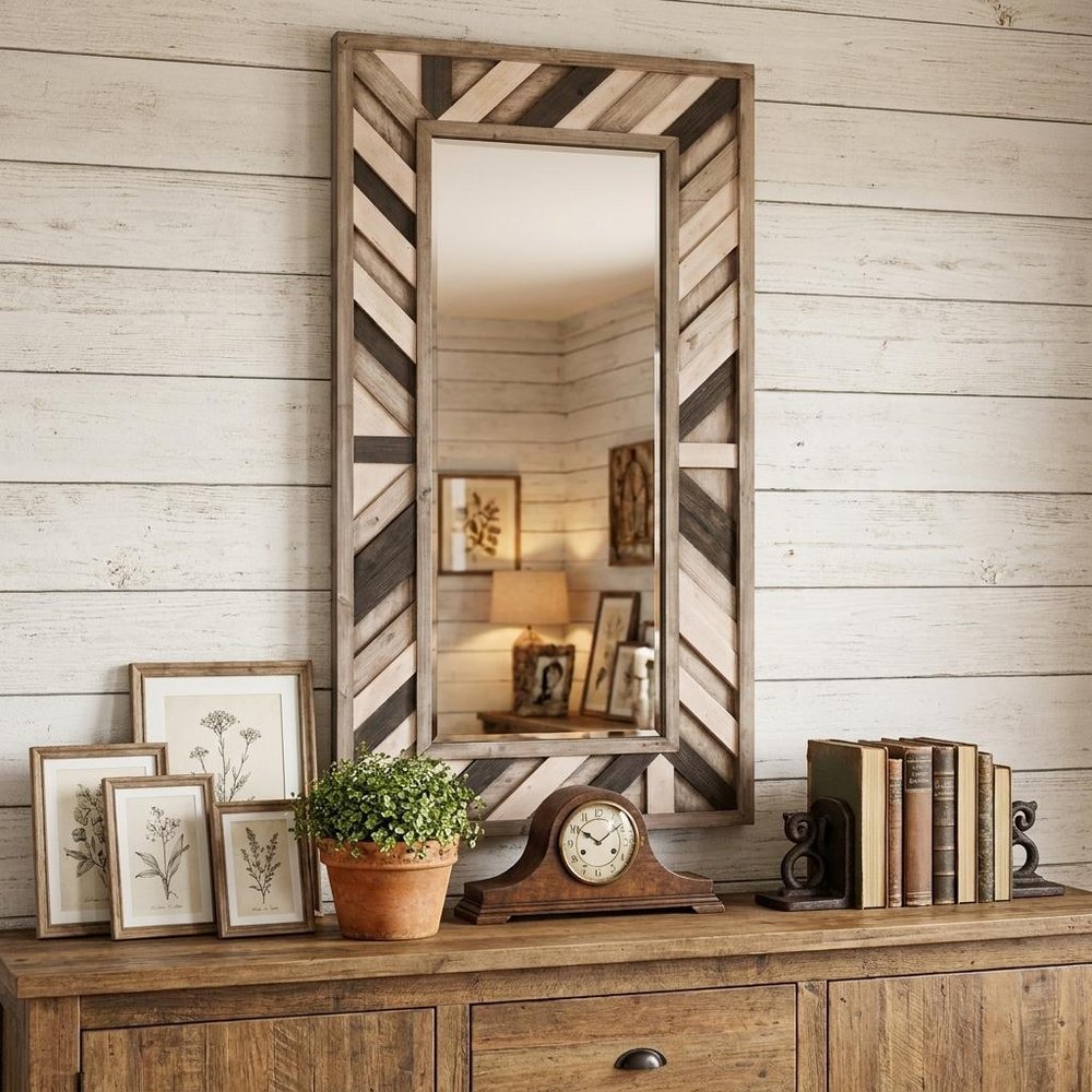 Ivory and Gray Wood Framed Leaning Accent Mirror - 71-inch