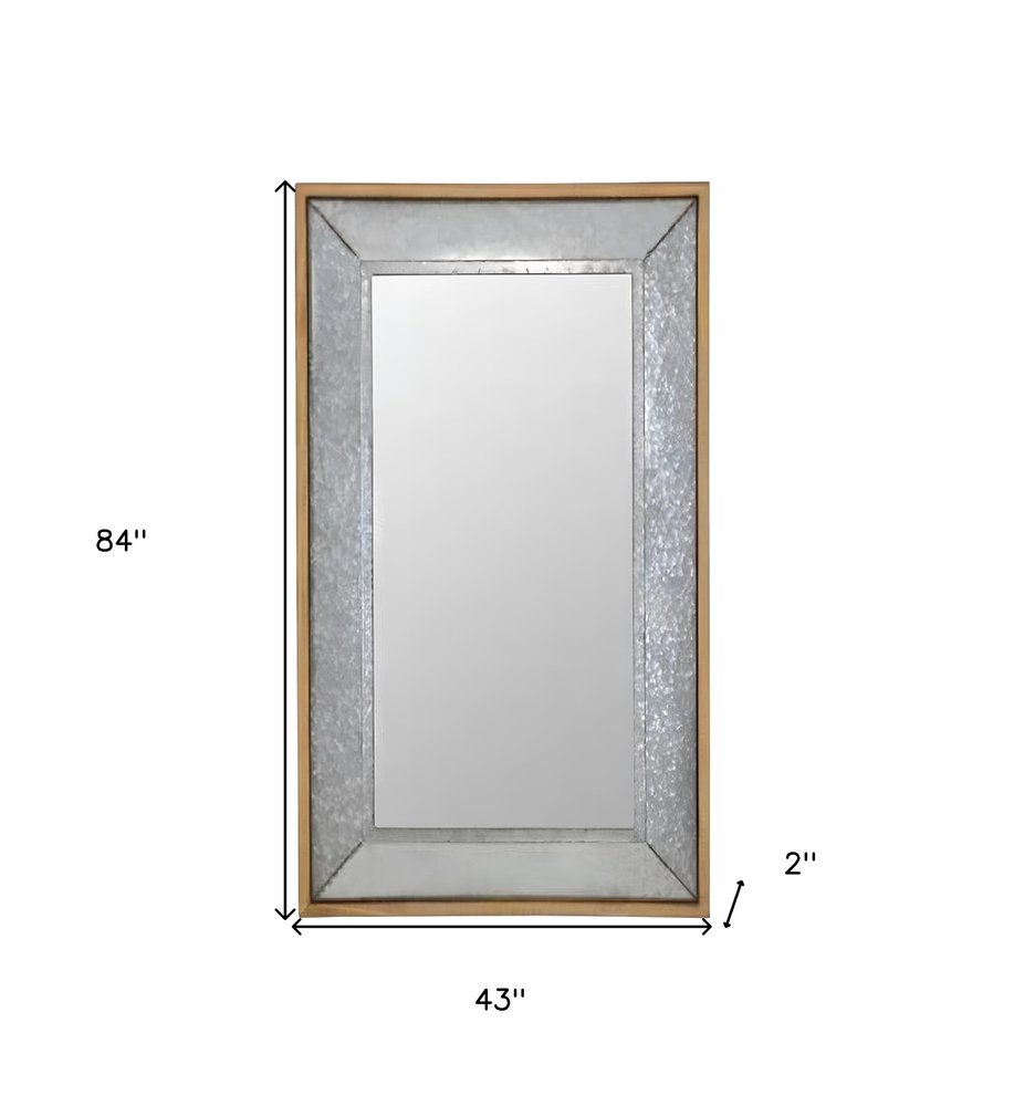 Gray and Brown Galvanized Metal and Wood Framed Leaning Accent Mirror - 84-inch