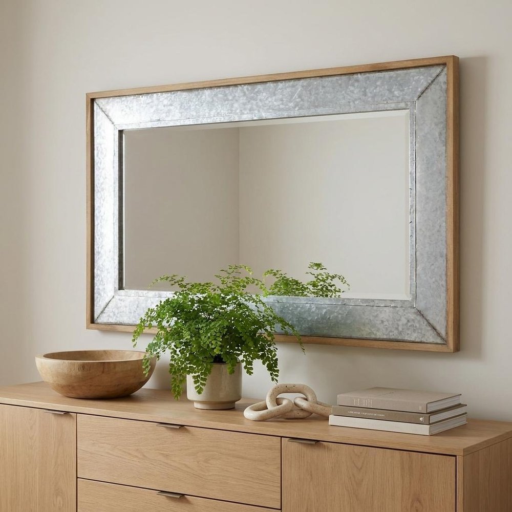 Gray and Brown Galvanized Metal and Wood Framed Leaning Accent Mirror - 84-inch