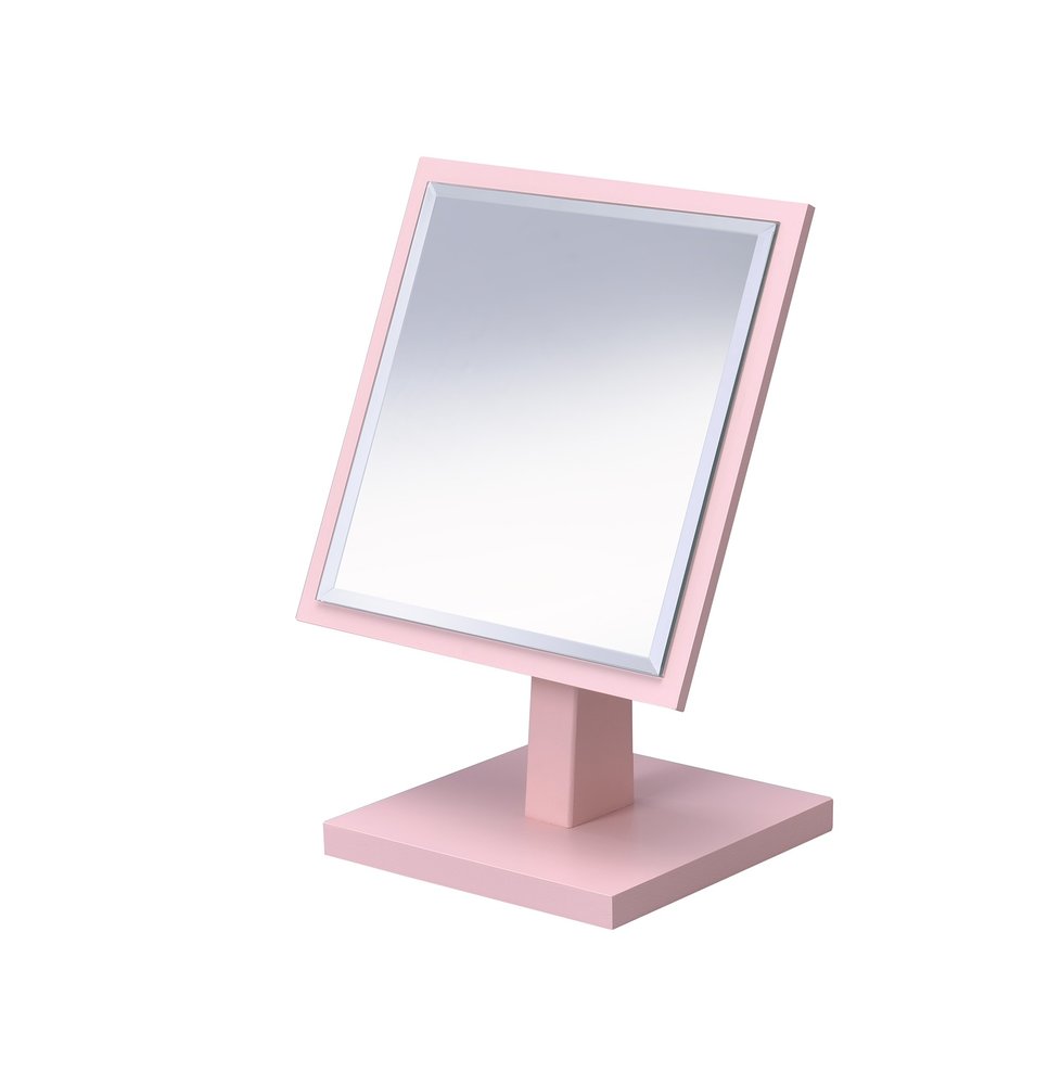 Pink Wood Square Freestanding Framed Makeup Shaving Tabletop Mirror - 9-inch