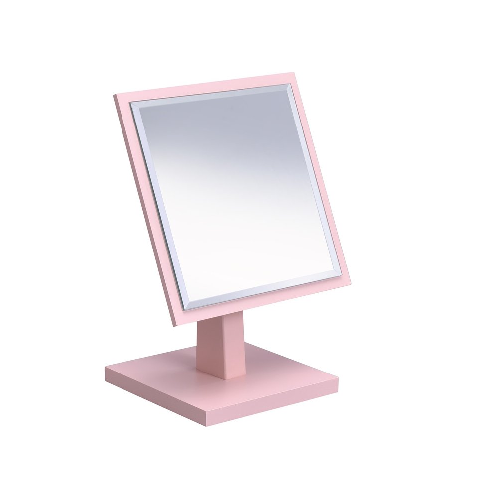 Pink Wood Square Freestanding Framed Makeup Shaving Tabletop Mirror - 9-inch