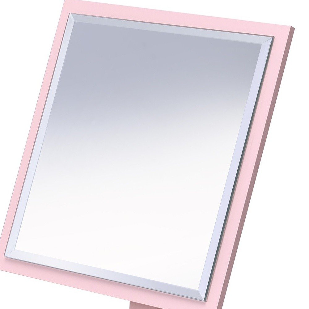 Pink Wood Square Freestanding Framed Makeup Shaving Tabletop Mirror - 9-inch