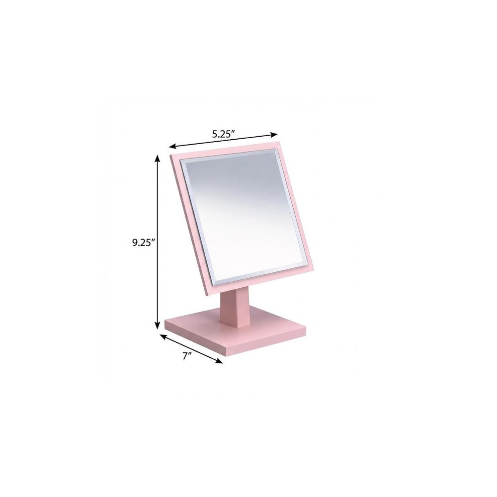 Pink Wood Square Freestanding Framed Makeup Shaving Tabletop Mirror - 9-inch