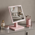 Pink Wood Square Freestanding Framed Makeup Shaving Tabletop Mirror - 9-inch