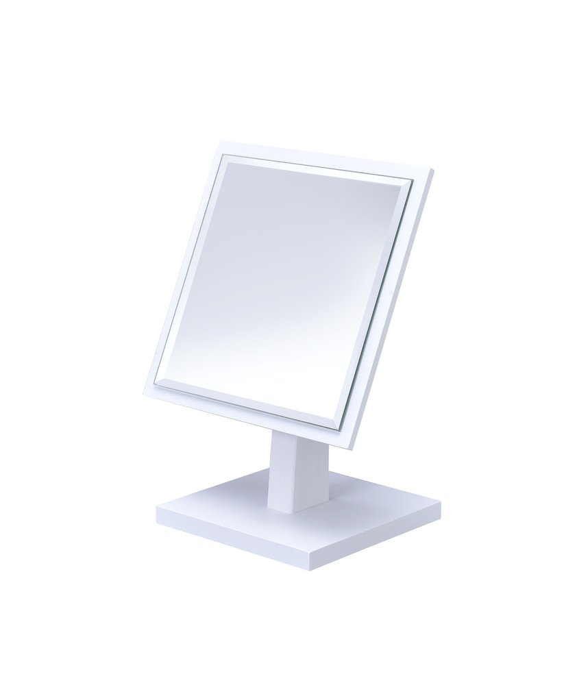 White Wood Square Freestanding Framed Makeup Shaving Tabletop Mirror - 9-inch