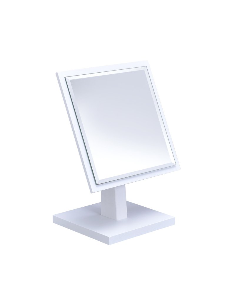 White Wood Square Freestanding Framed Makeup Shaving Tabletop Mirror - 9-inch