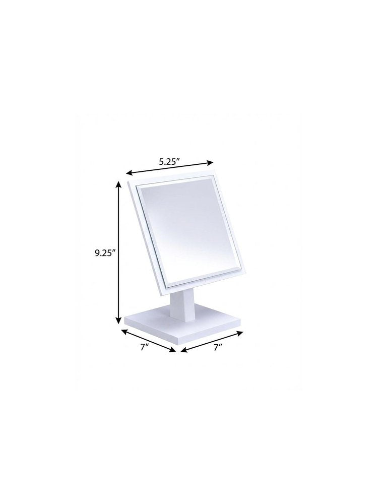 White Wood Square Freestanding Framed Makeup Shaving Tabletop Mirror - 9-inch