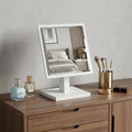 White Wood Square Freestanding Framed Makeup Shaving Tabletop Mirror - 9-inch