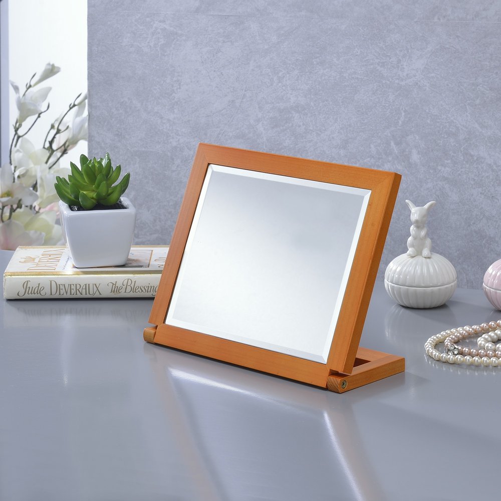 Brown Wood Framed Freestanding Makeup Shaving Tabletop Mirror - 8-inch