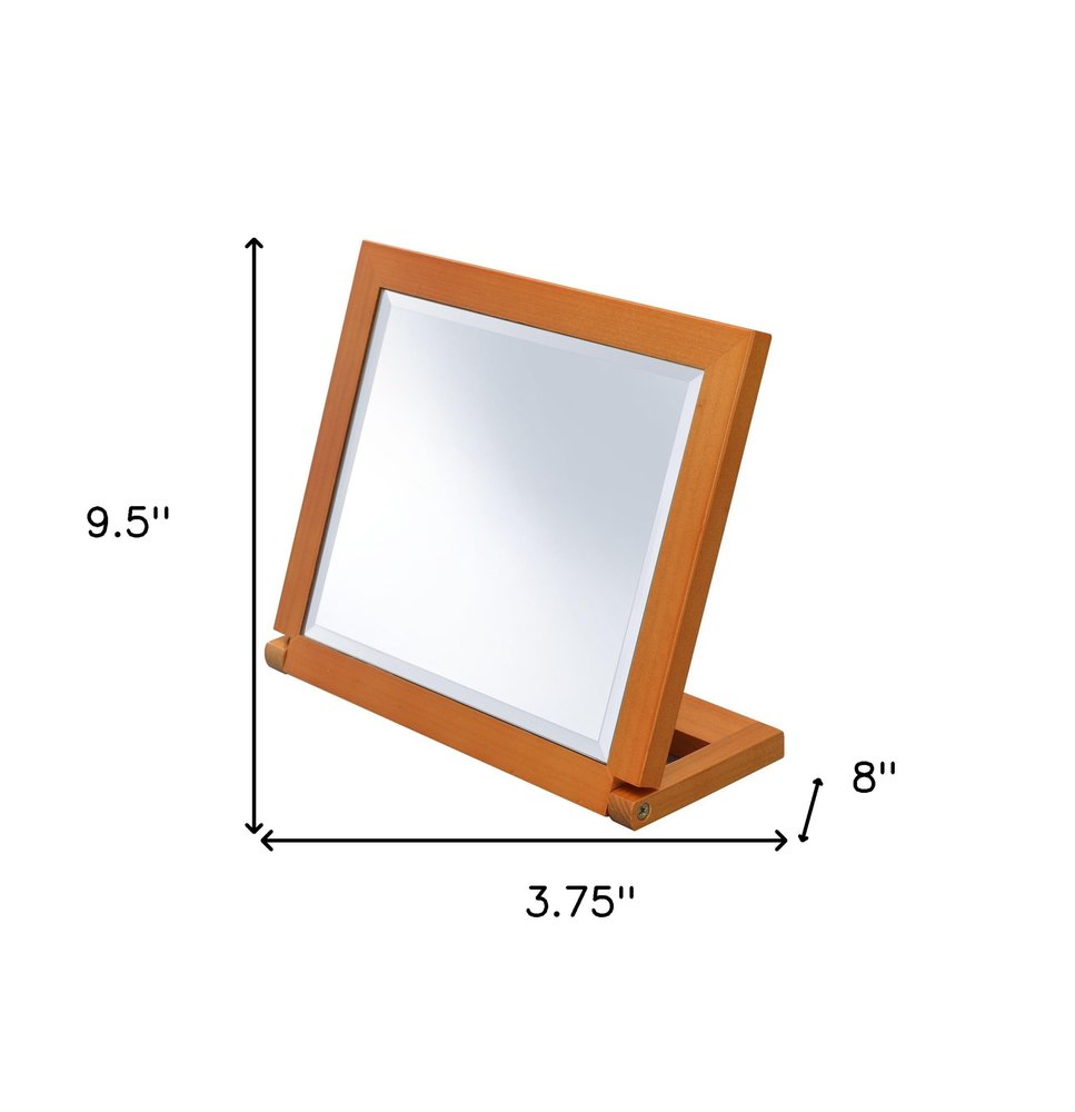 Brown Wood Framed Freestanding Makeup Shaving Tabletop Mirror - 8-inch