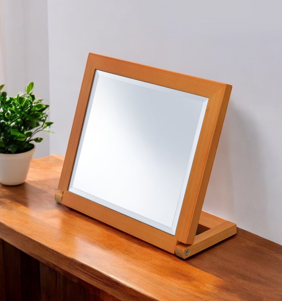Brown Wood Framed Freestanding Makeup Shaving Tabletop Mirror - 8-inch
