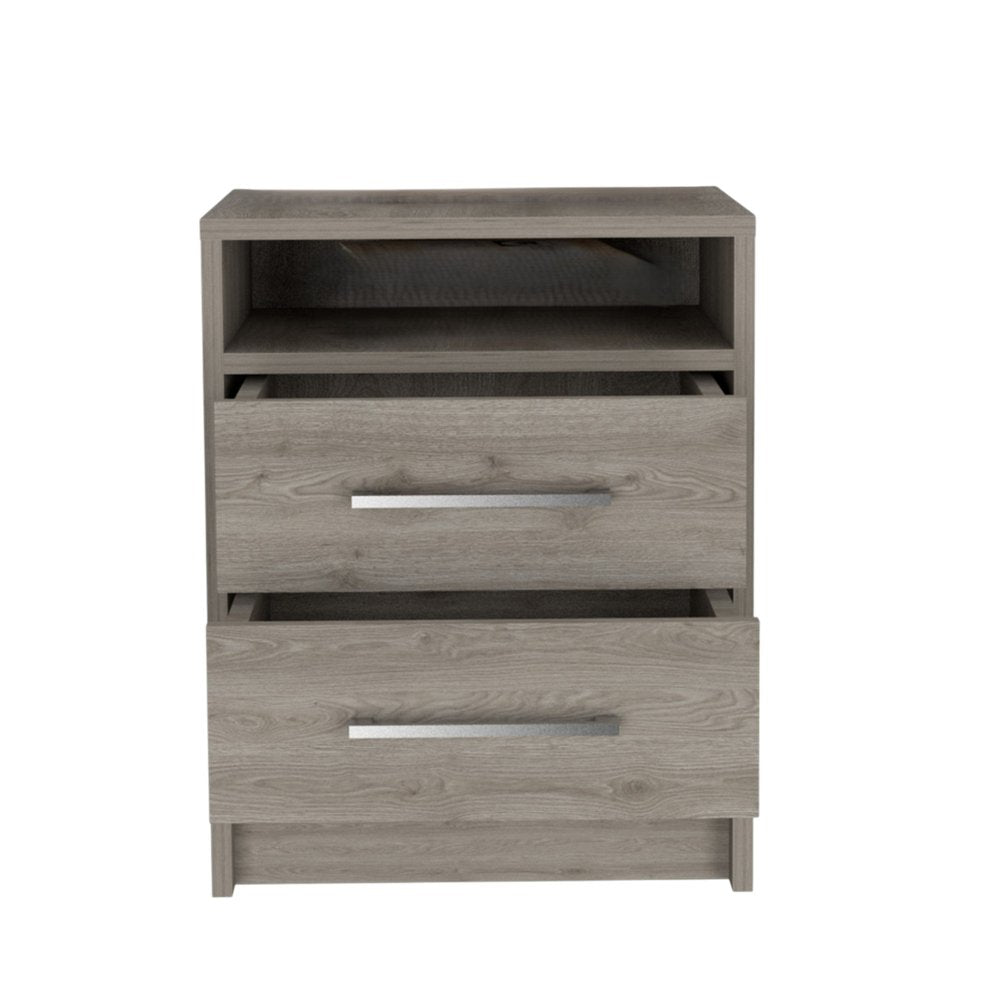 Light Gray Wood Two Drawer Nightstand - 20-inch