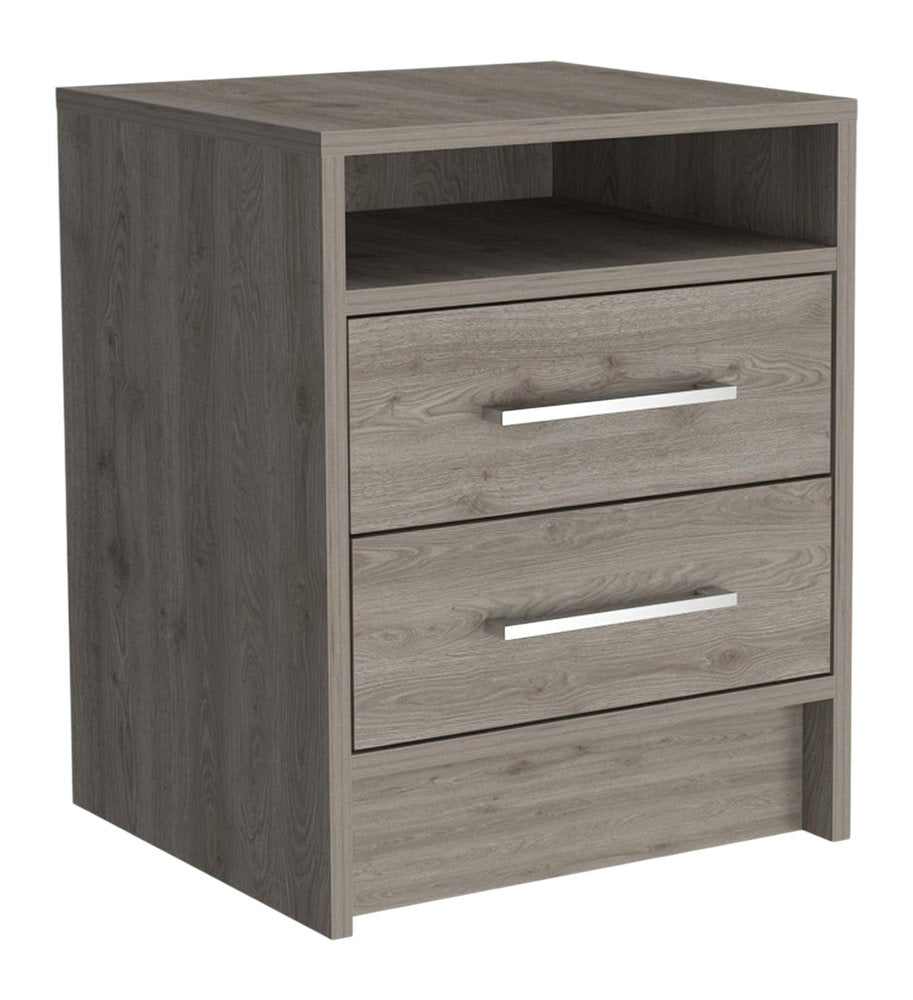 Light Gray Wood Two Drawer Nightstand - 20-inch