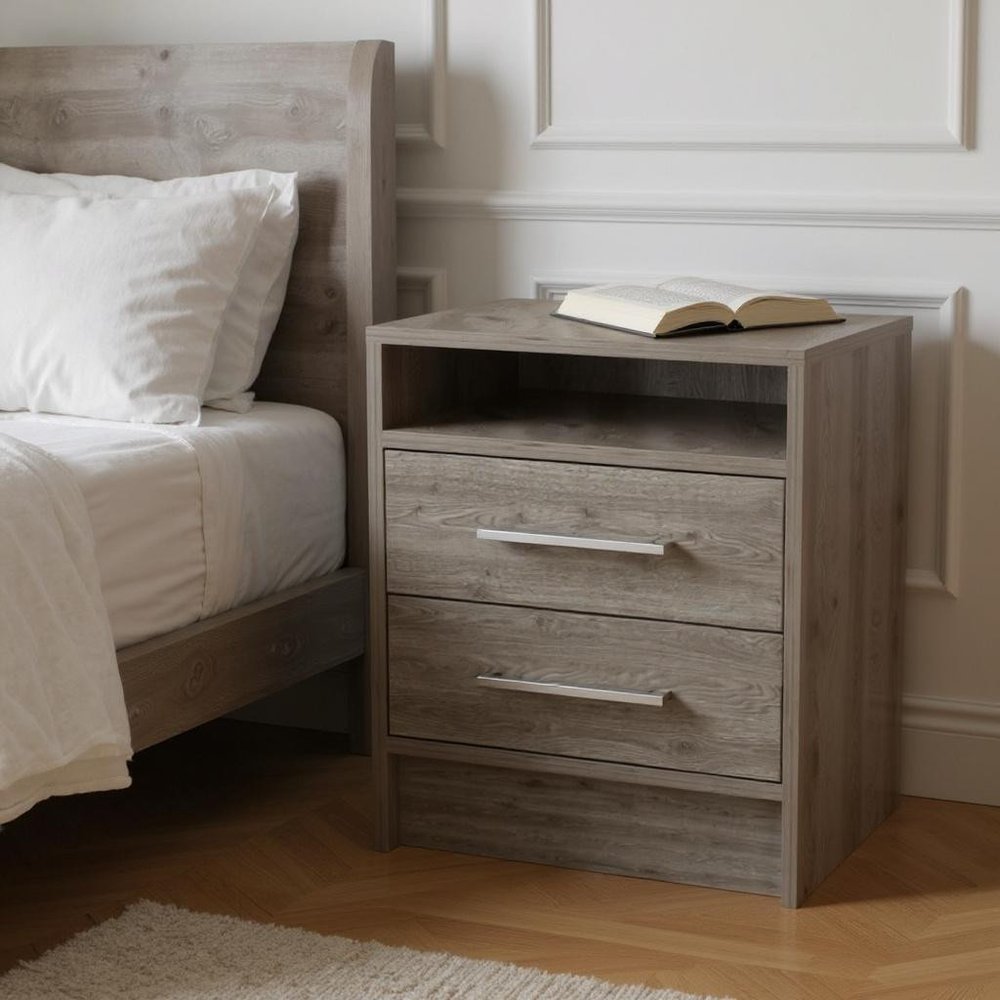 Light Gray Wood Two Drawer Nightstand - 20-inch