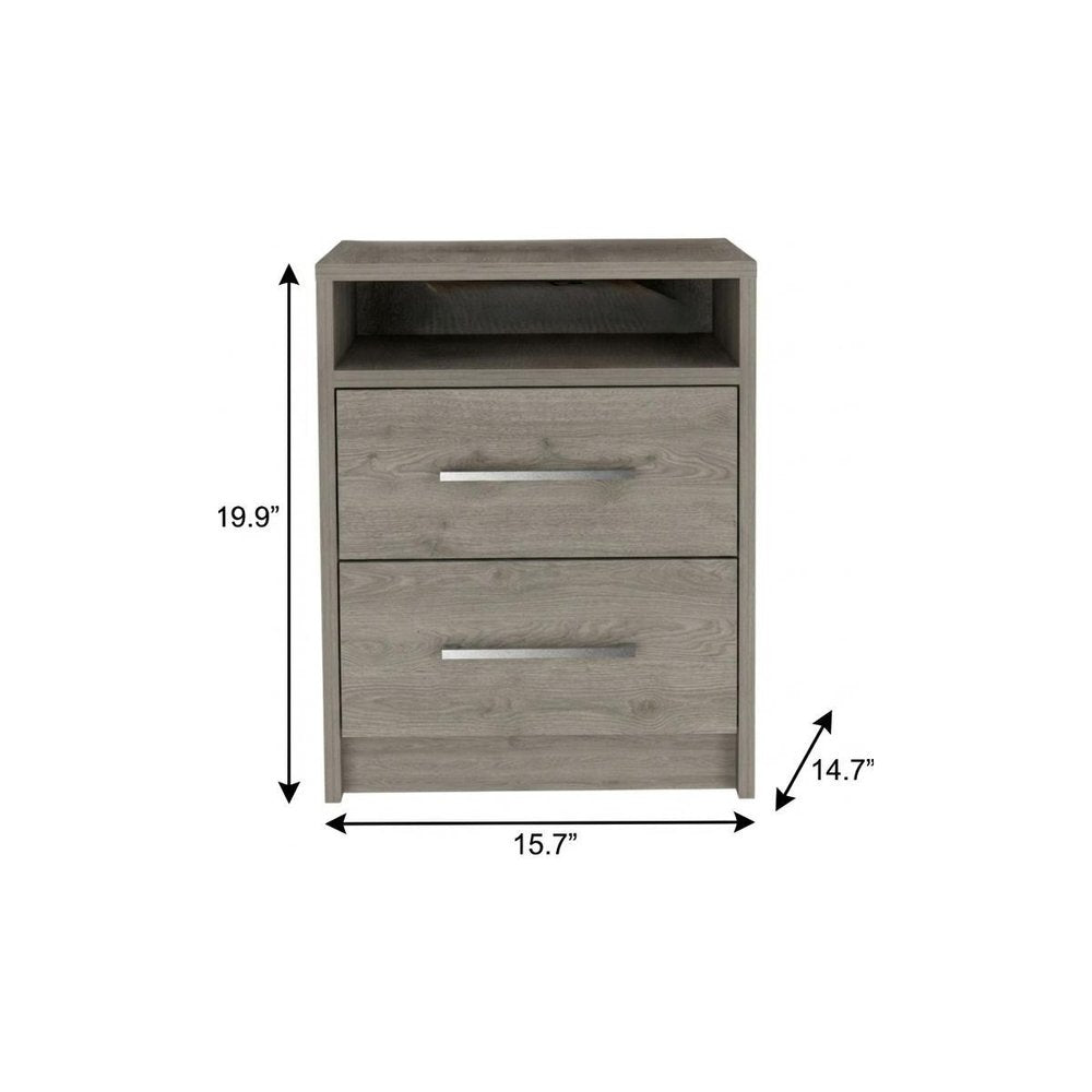 Light Gray Wood Two Drawer Nightstand - 20-inch