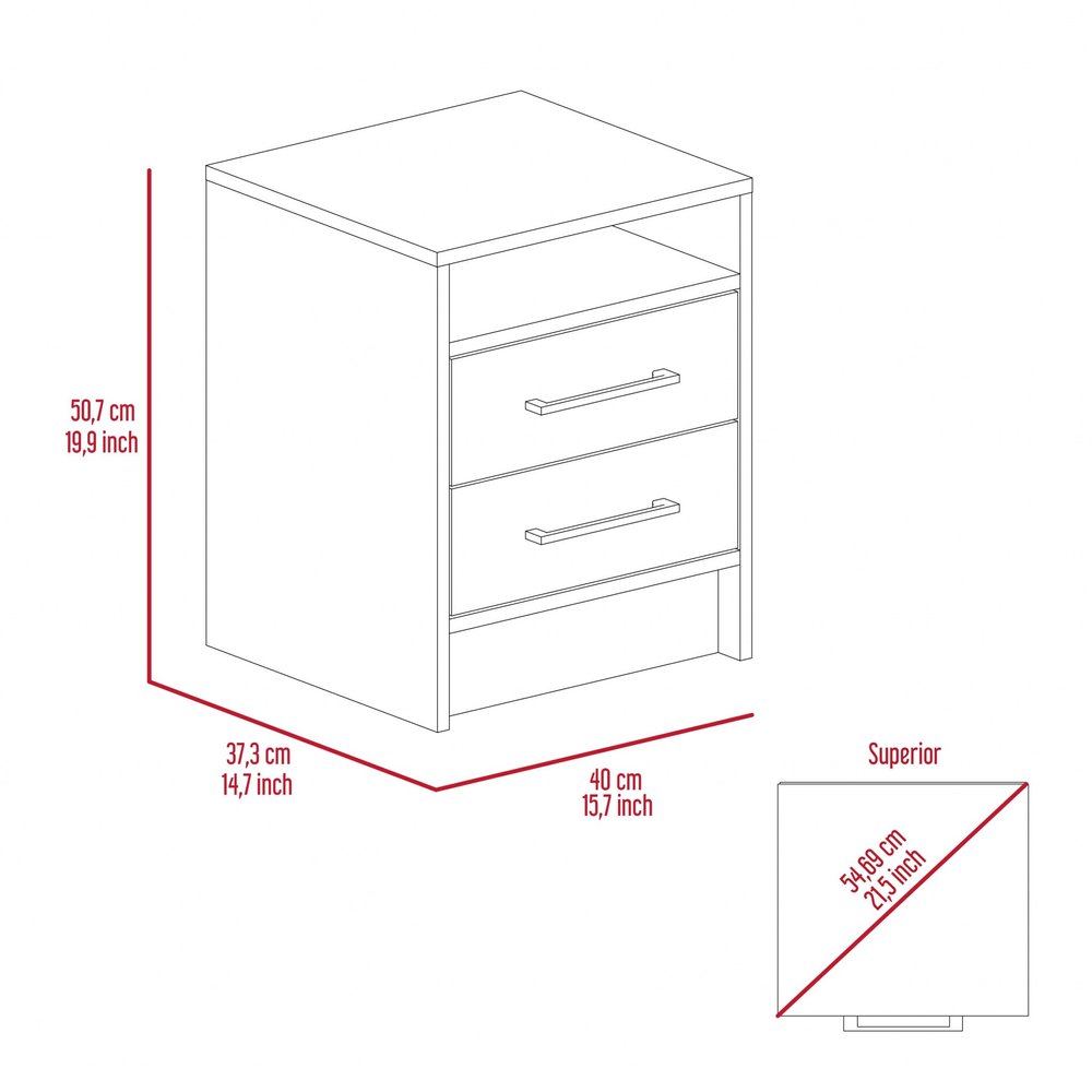 Wood Two Drawer Nightstand - 20-inch
