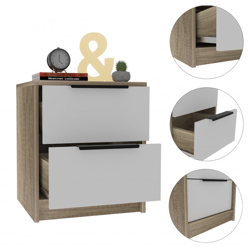 Wood Two Drawer Nightstand - 19-inch
