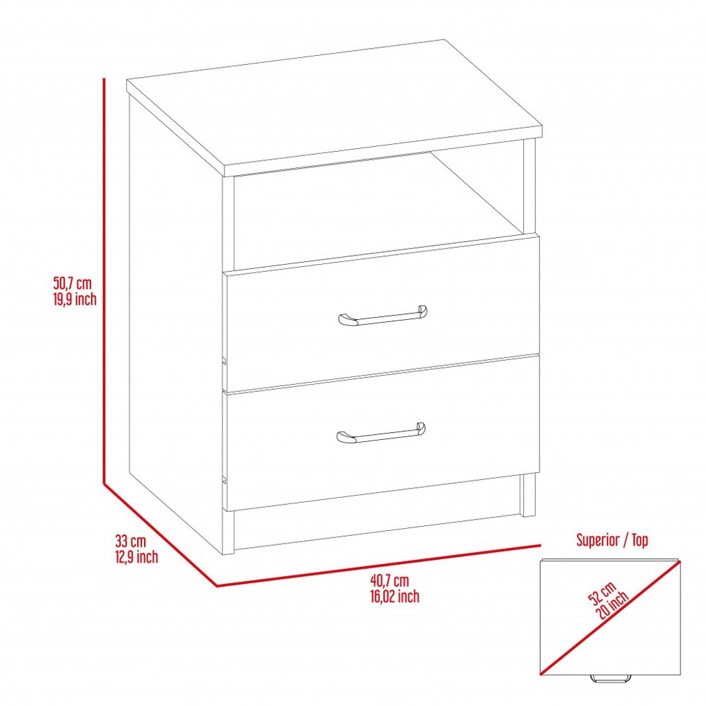 Wood Two Drawer Nightstand - 20-inch