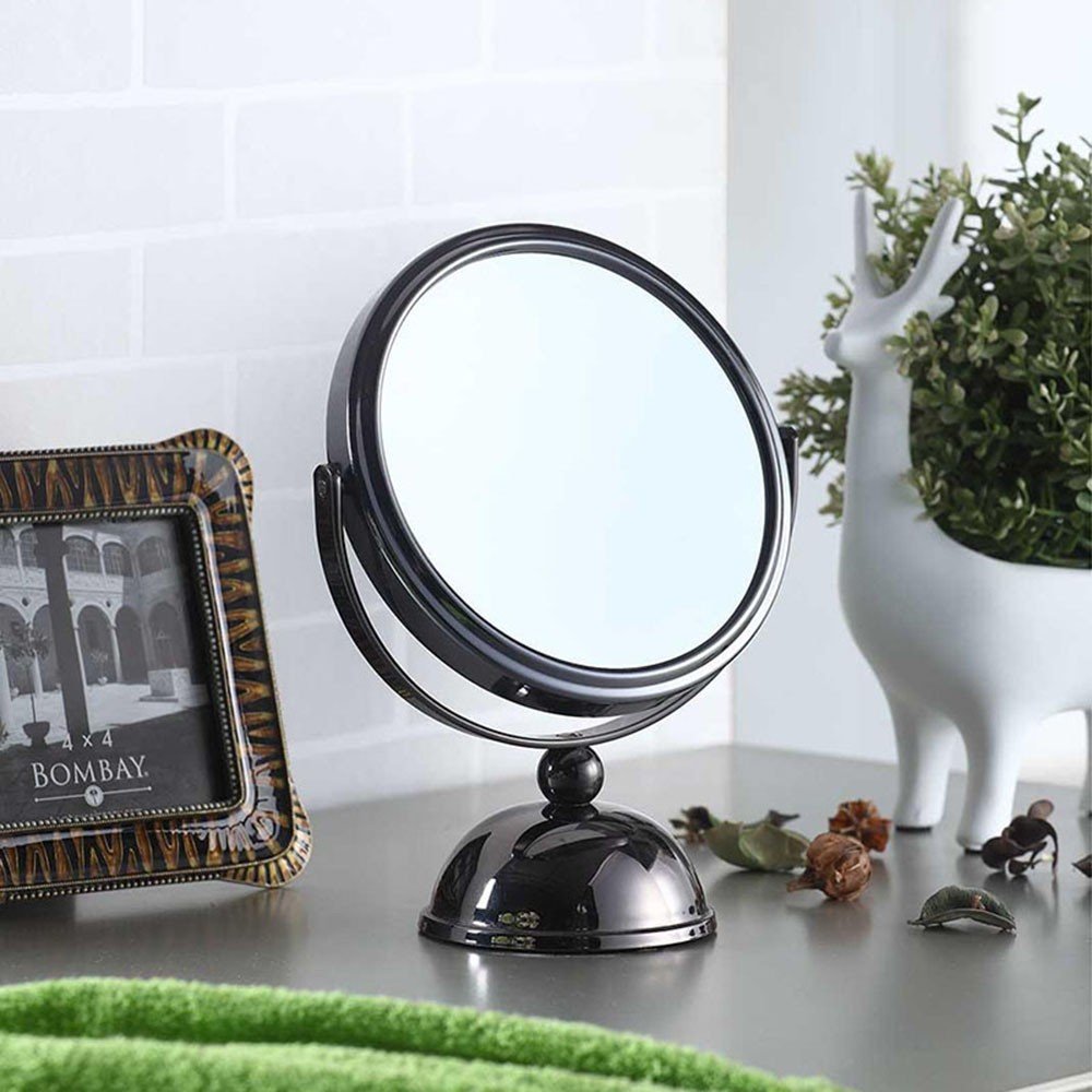 Black Round Metal Framed Makeup Shaving Tabletop Mirror - 9-inch