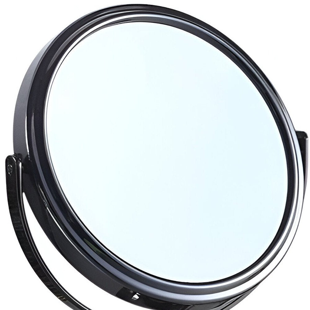 Black Round Metal Framed Makeup Shaving Tabletop Mirror - 9-inch