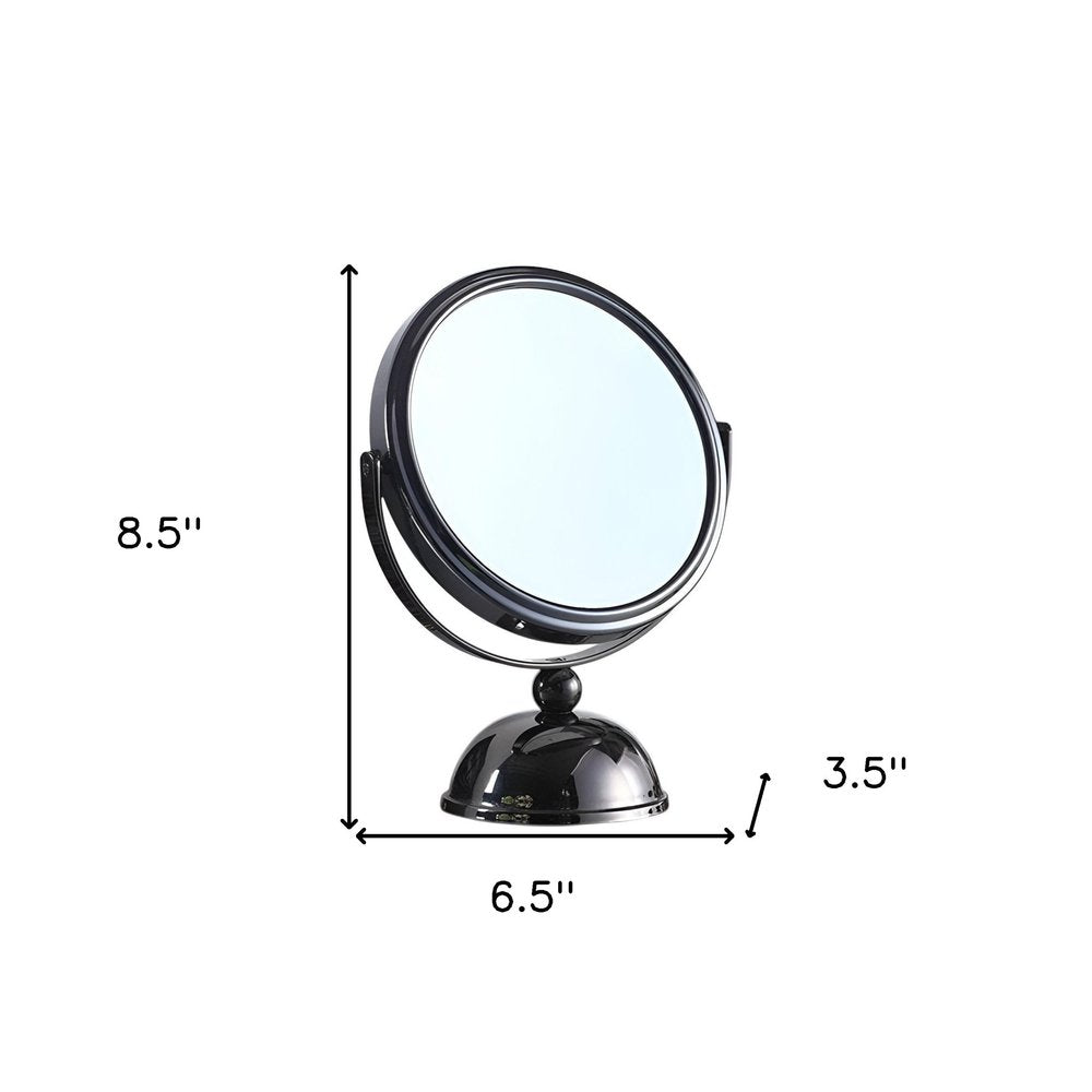 Black Round Metal Framed Makeup Shaving Tabletop Mirror - 9-inch