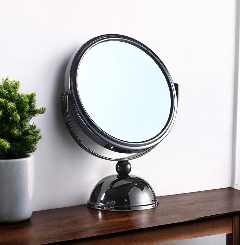 Black Round Metal Framed Makeup Shaving Tabletop Mirror - 9-inch