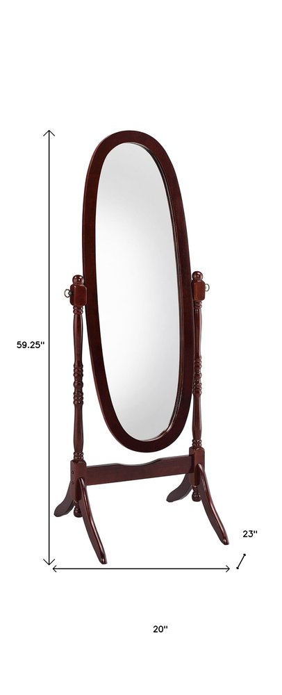 Brown Cherry Oval Framed Cheval Standing Mirror - 59-inch