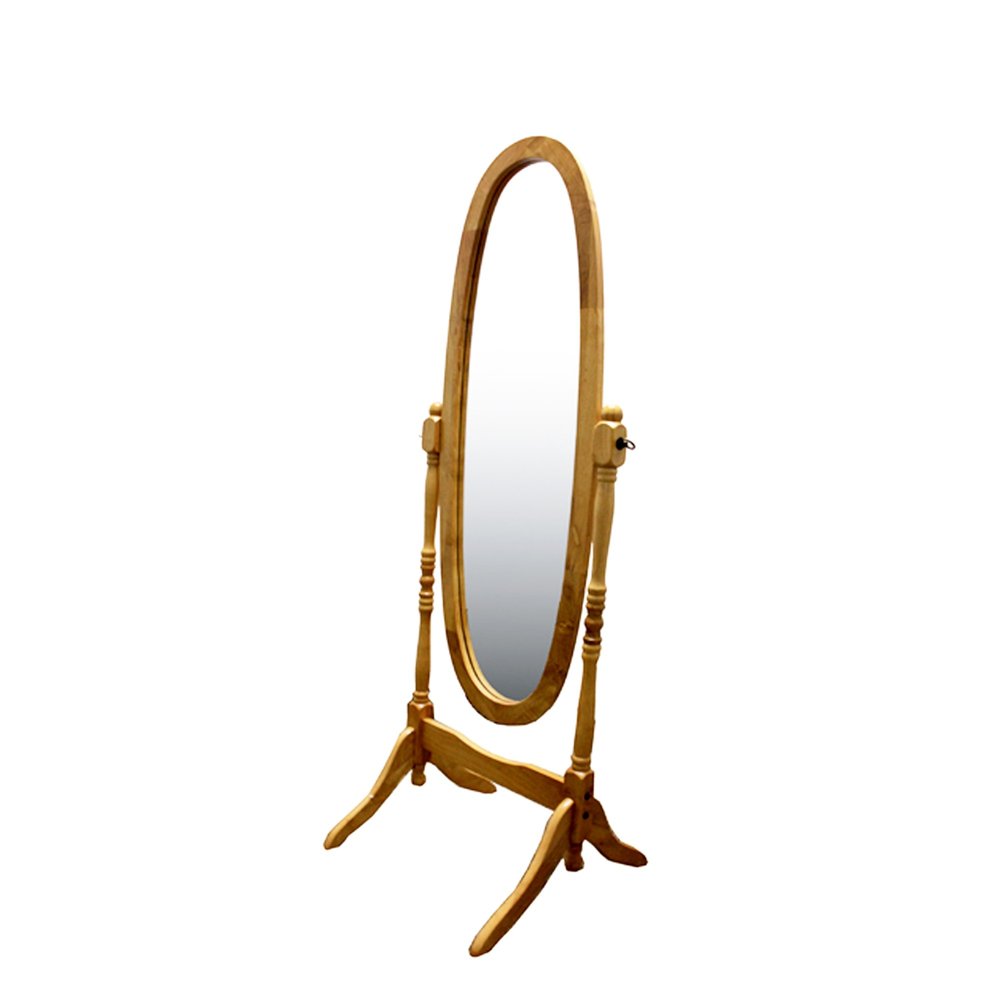 Natural Wood Oval Freestanding Tilting Framed Cheval Mirror - 59-inch