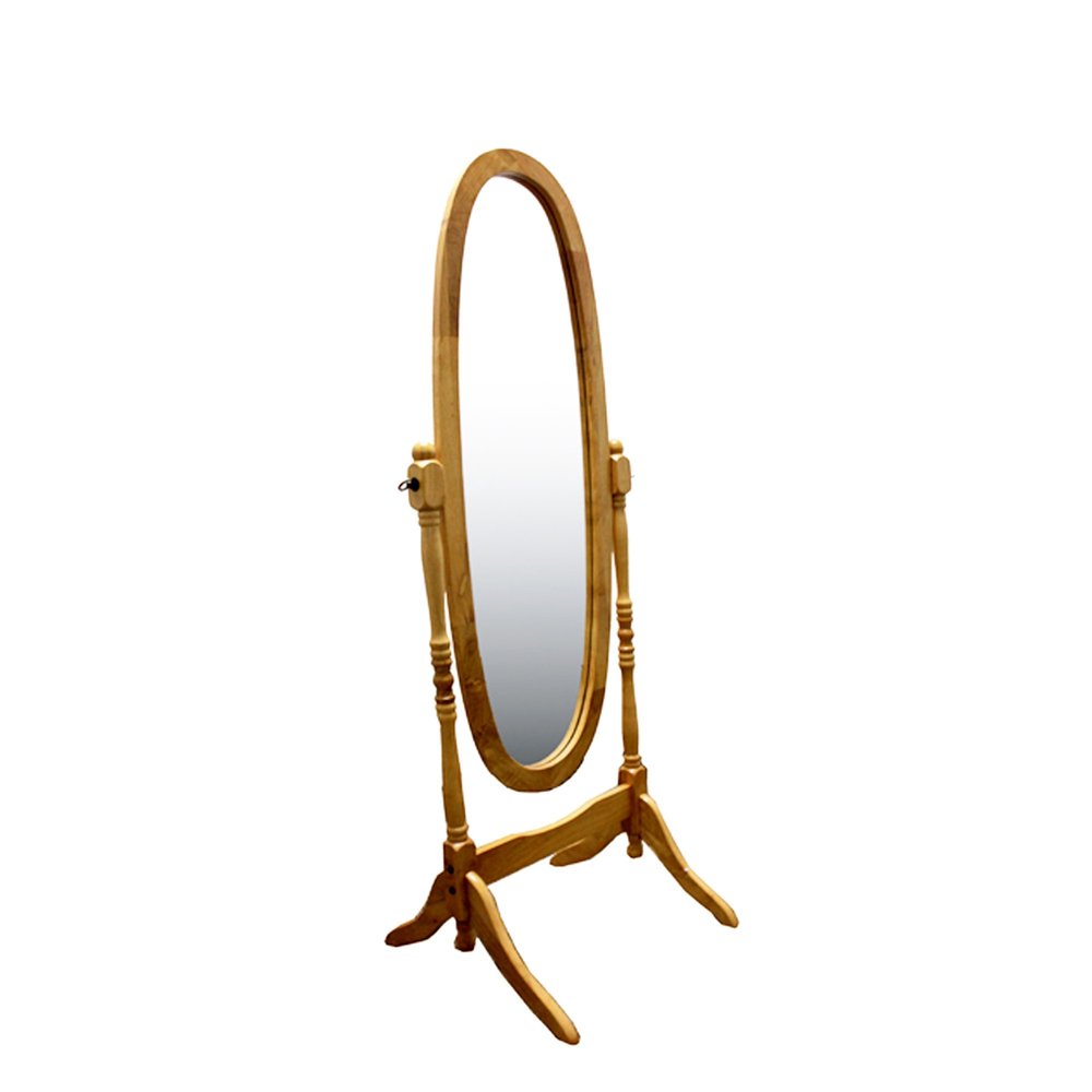 Natural Wood Oval Freestanding Tilting Framed Cheval Mirror - 59-inch