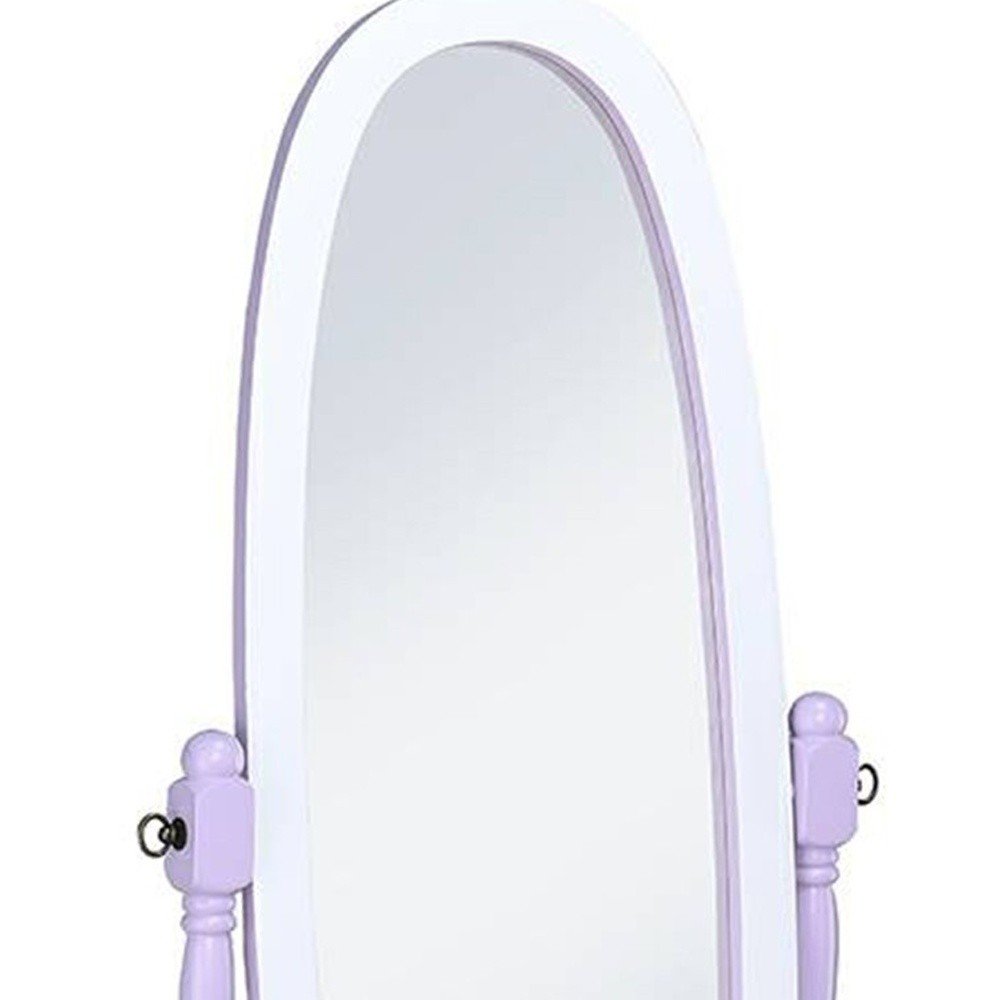 Purple and White Wood Freestanding Oval Framed Cheval Mirror - 59-inch