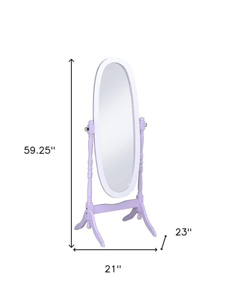 Purple and White Wood Freestanding Oval Framed Cheval Mirror - 59-inch