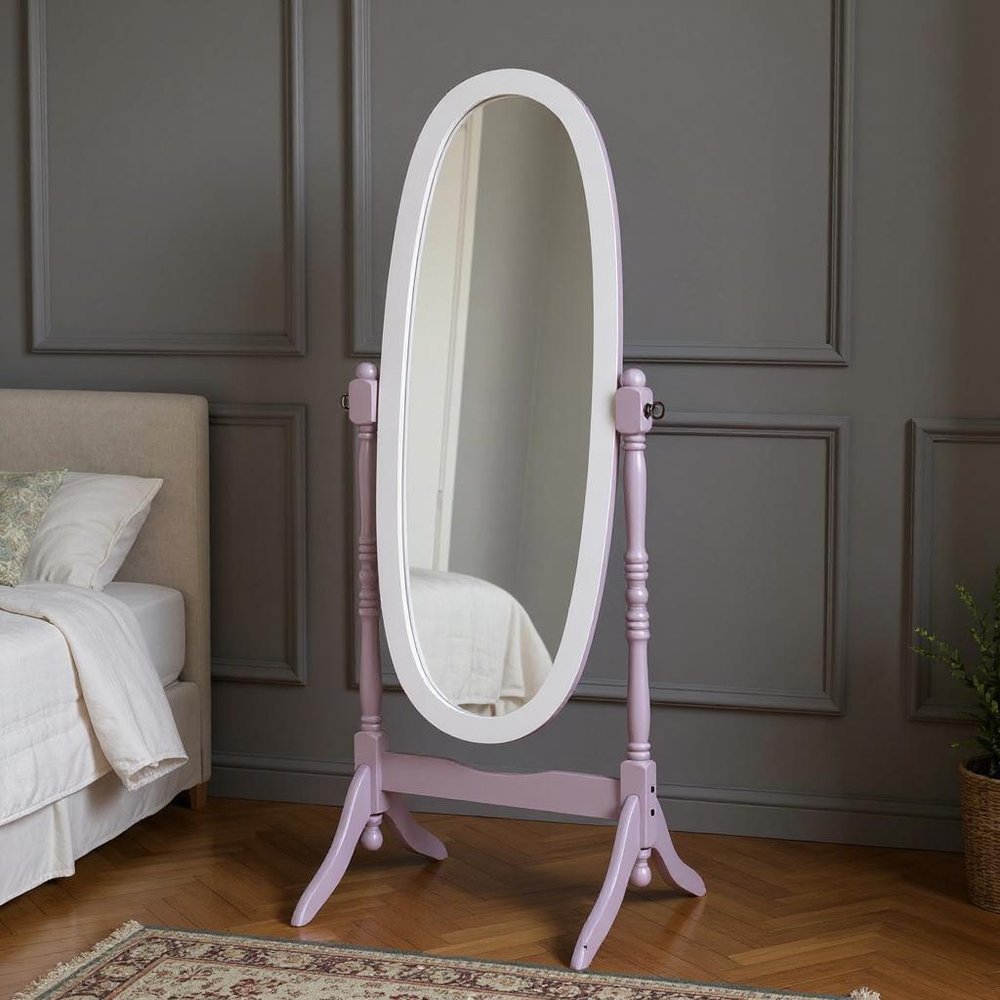 Purple and White Wood Freestanding Oval Framed Cheval Mirror - 59-inch