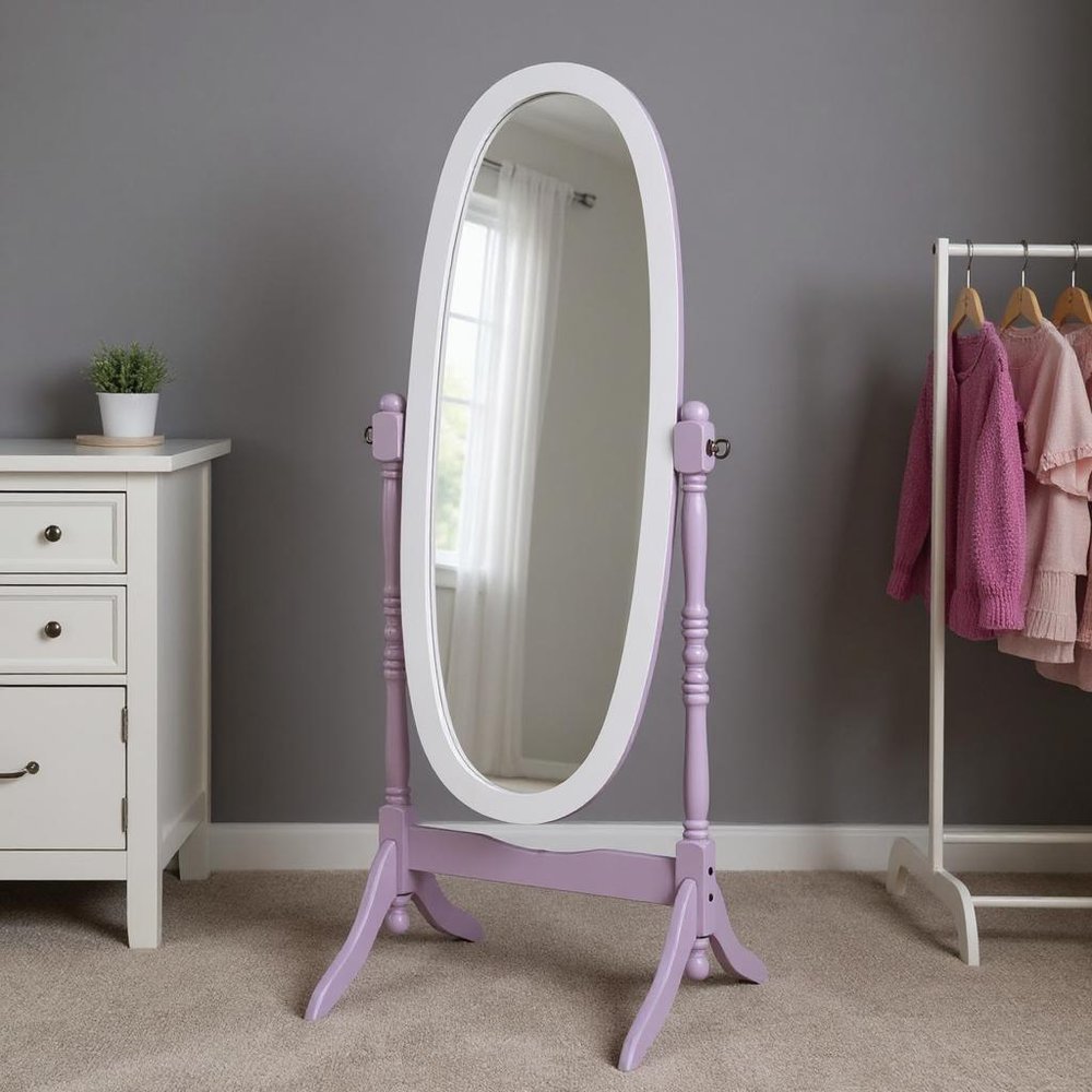Purple and White Wood Freestanding Oval Framed Cheval Mirror - 59-inch