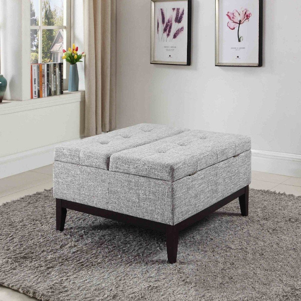 Light Gray Linen and Black Tufted Storage - 36-inch