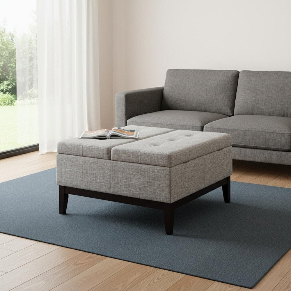Light Gray Linen and Black Tufted Storage - 36-inch