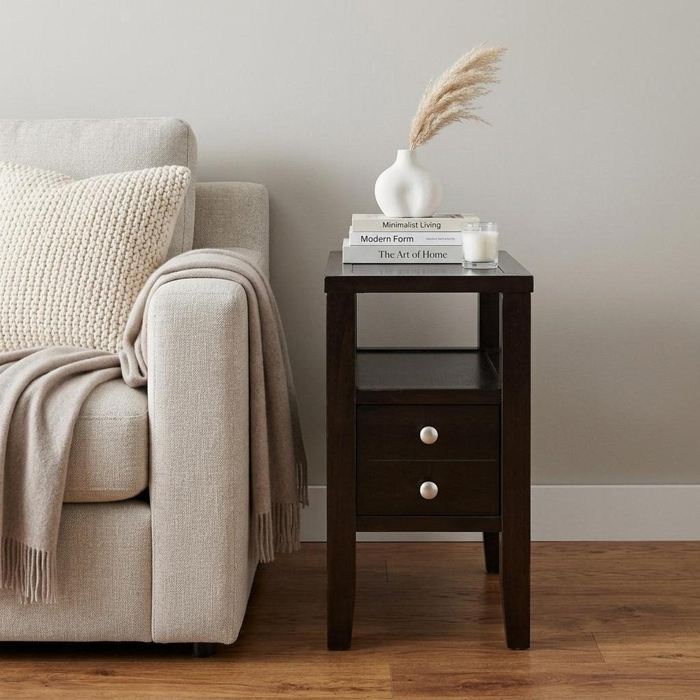 Brown End Table with Two Drawers - 24-inch