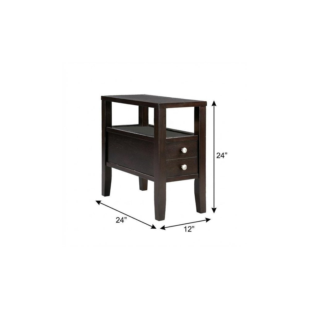 Brown End Table with Two Drawers - 24-inch