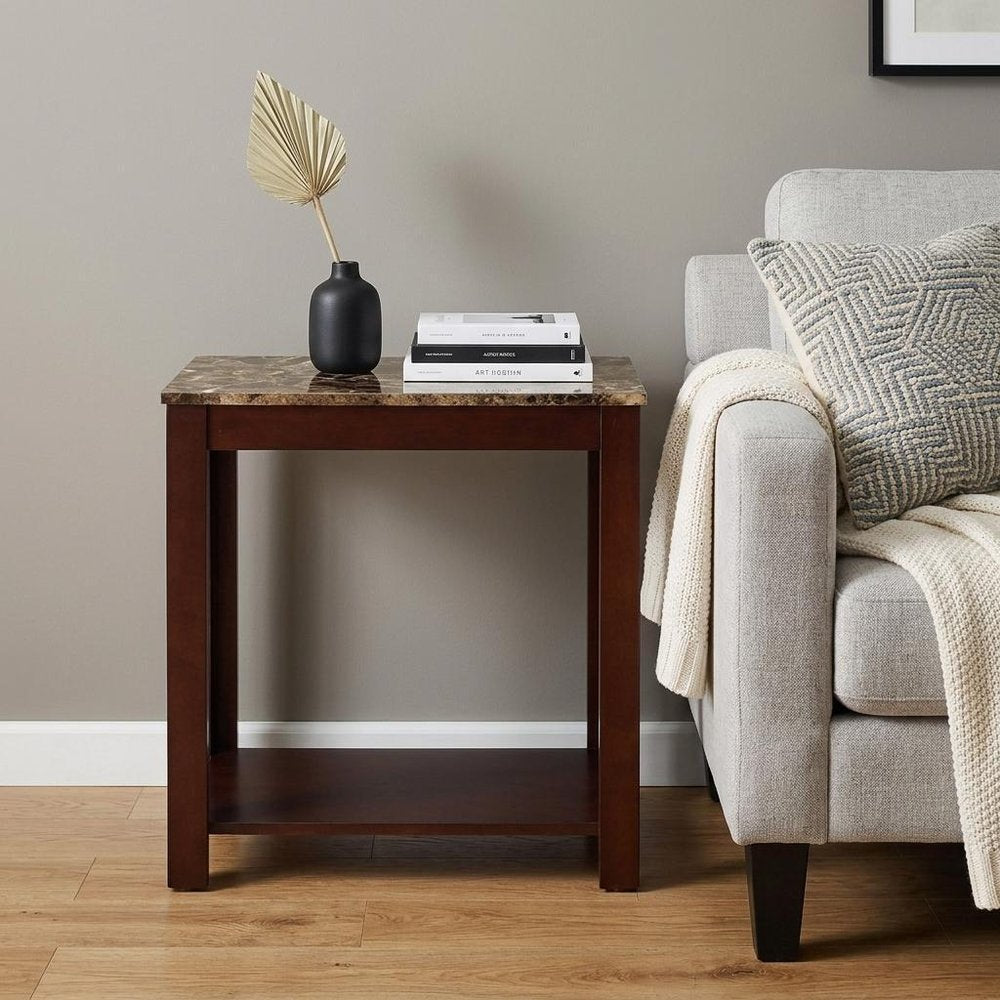 Brown End Table with Shelf - 24-inch