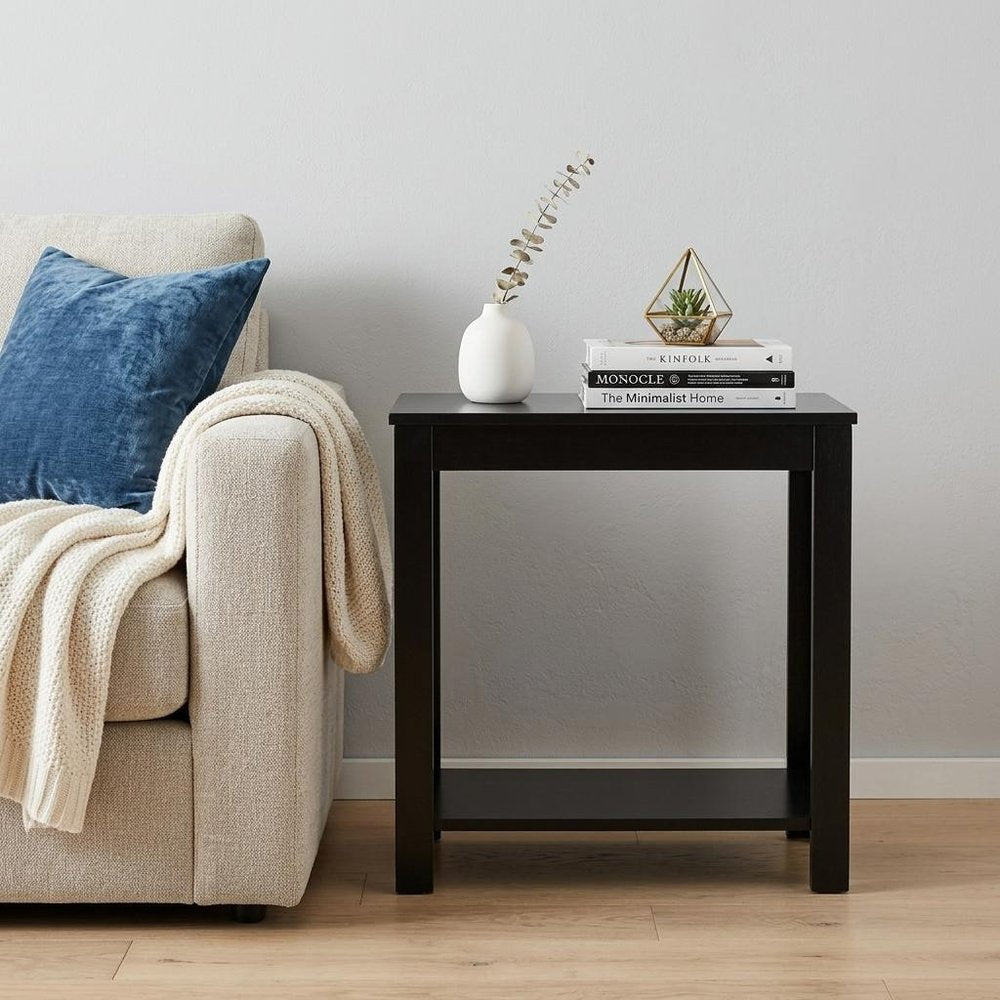Black End Table with Shelf - 24-inch