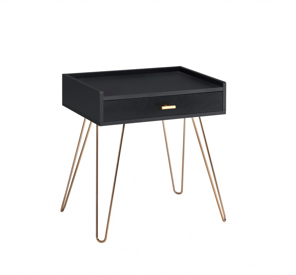 Gold and Black End Table with Drawer - 24-inch