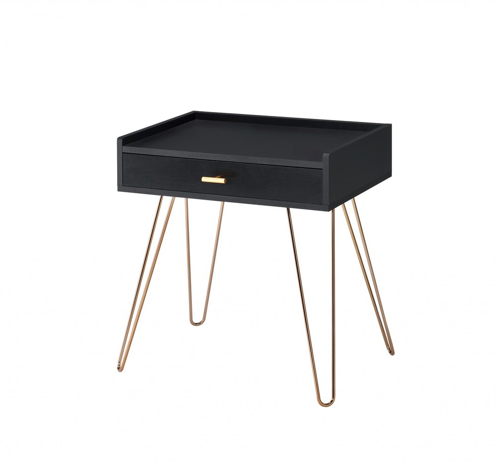 Gold and Black End Table with Drawer - 24-inch