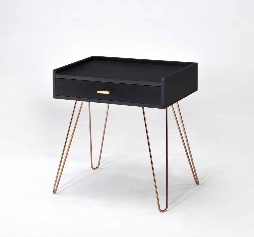 Gold and Black End Table with Drawer - 24-inch