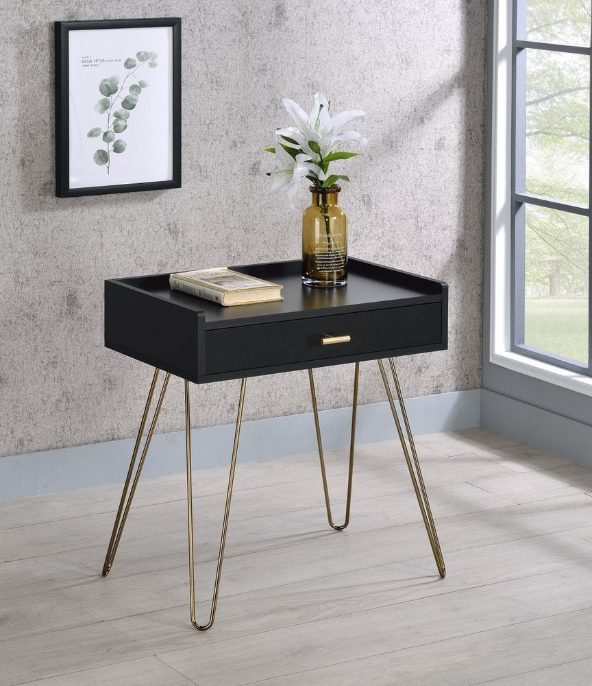 Gold and Black End Table with Drawer - 24-inch
