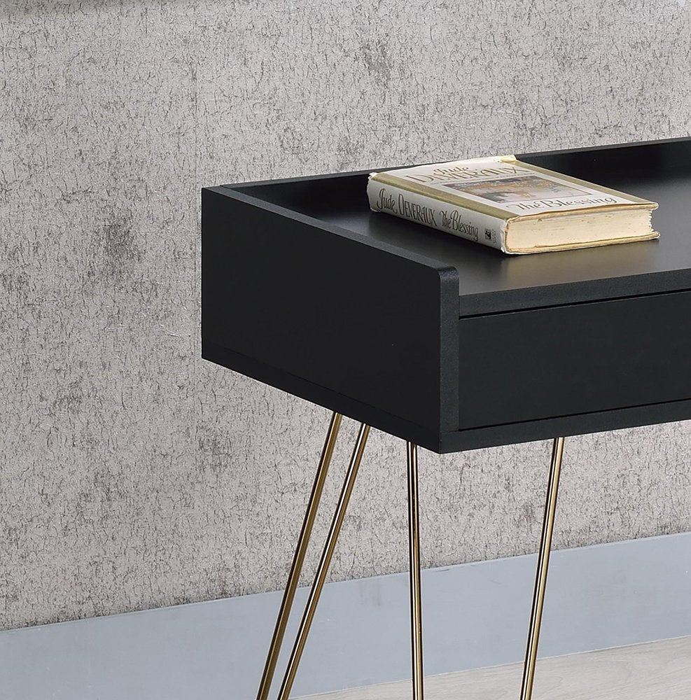 Gold and Black End Table with Drawer - 24-inch