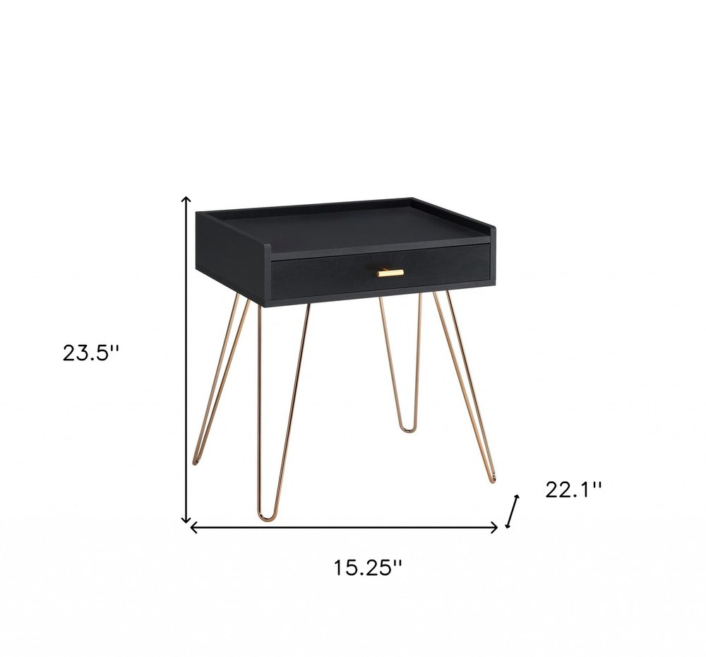Gold and Black End Table with Drawer - 24-inch