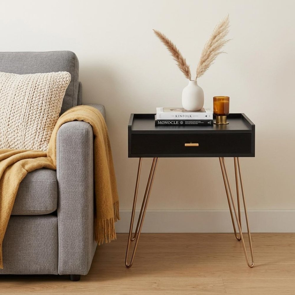 Gold and Black End Table with Drawer - 24-inch